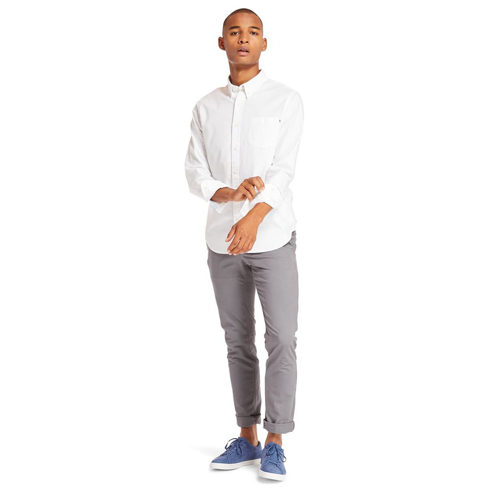 Timberland Πουκαμισα Ανδρικα Ασπρα - Long Sleeve Stretch Oxford - Greece 9246573-AZ